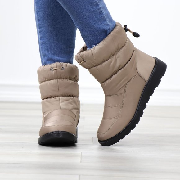 Weather Resistant Warm Synthetic Fur Inside Taupe Above Ankle Boots - Picture 10 of 13